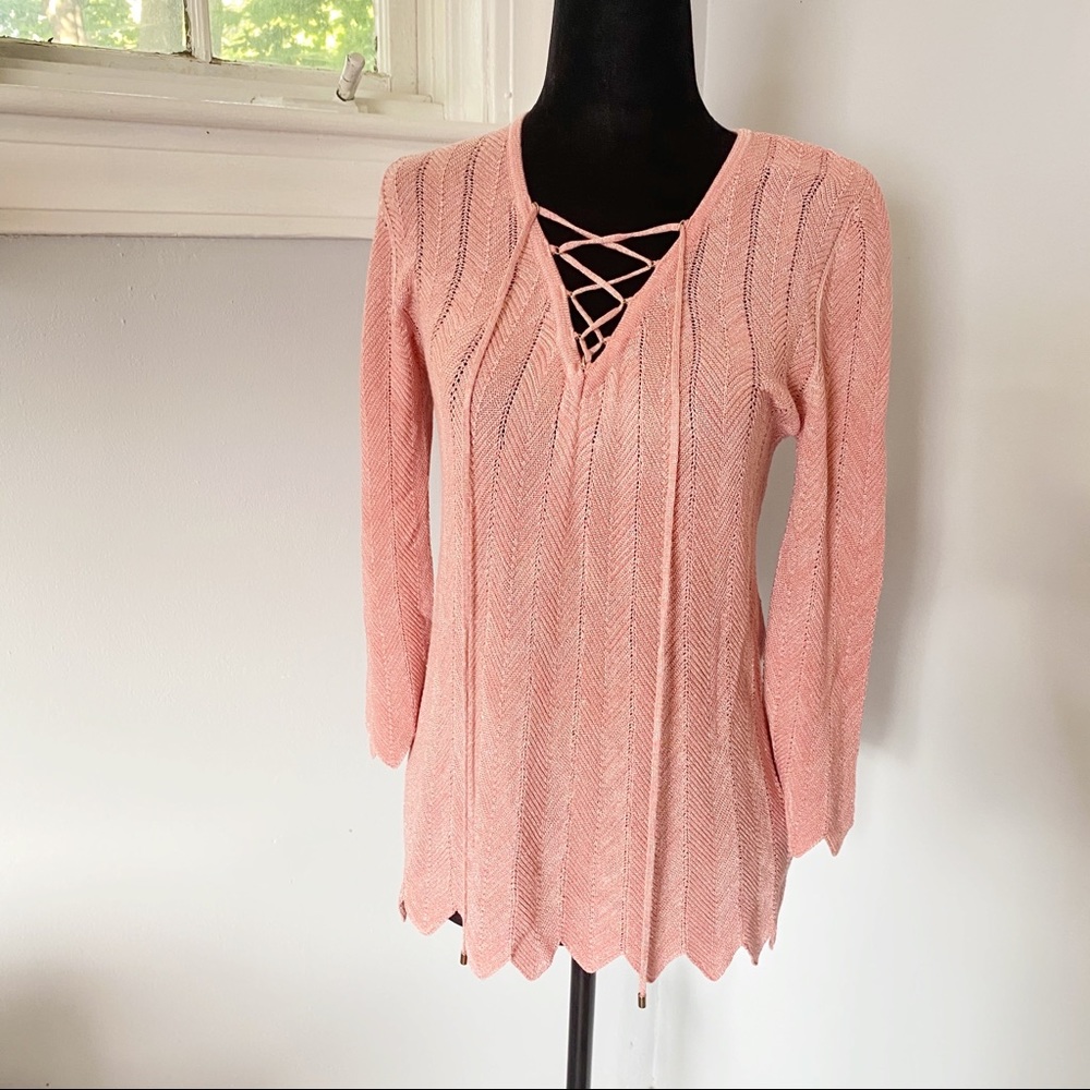Pink Lace Up Long Sleeve Top